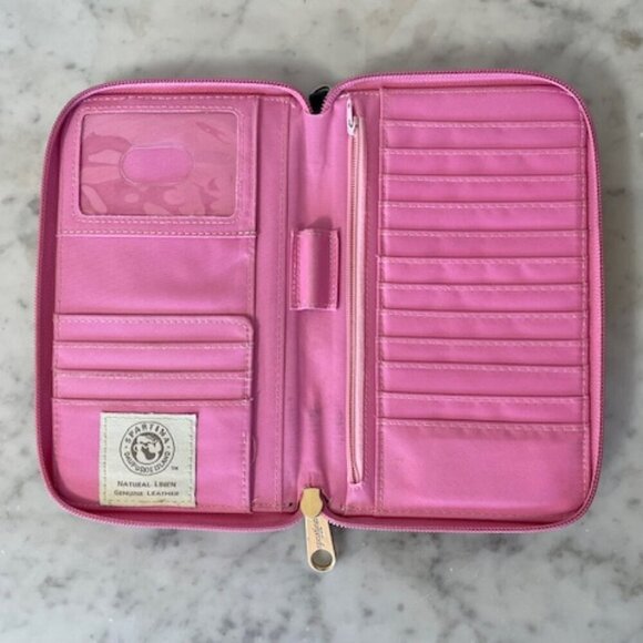 SPARTINA 449 Large Pink Floral Linen Leather Bi Fold Wallet Wristlet - Picture 6 of 16